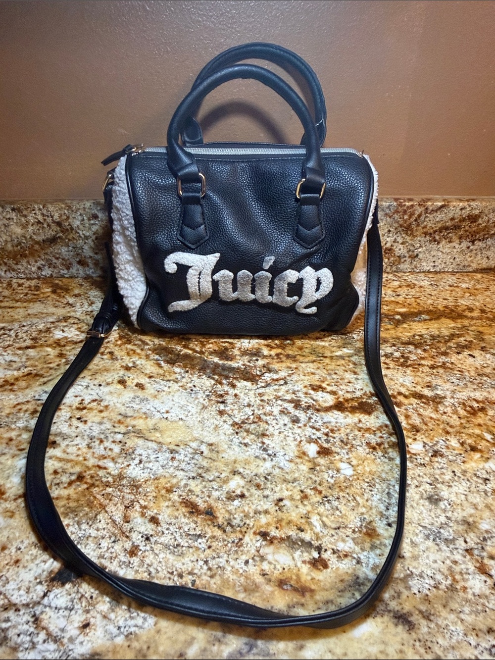 Juicy Couture Flashback Sherpa Faux Leather Satchel Crossbody Bag⁠